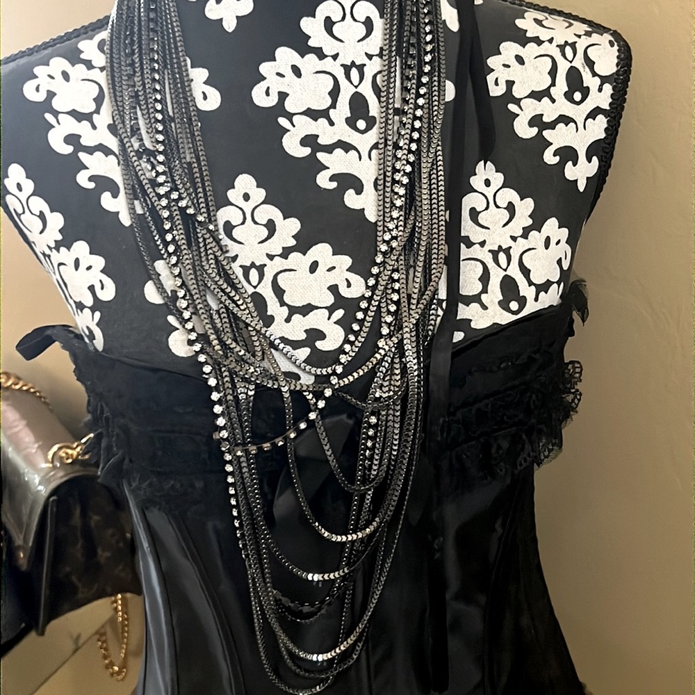 Gunmetal amd crystal multi strand  necklace